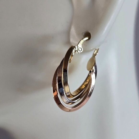 Womens Vintage Estate 14K Multi Tone Gold Hoop Earrings 2.6g E5653